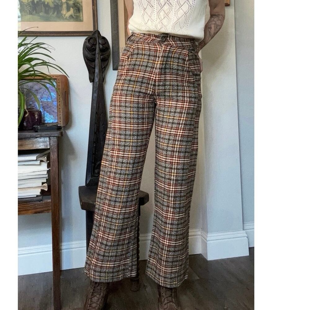 Free People Plaid pants Shape up crop trousers brown orange 70s style